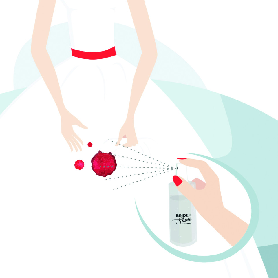 Spray on the dirt on bridal dress
